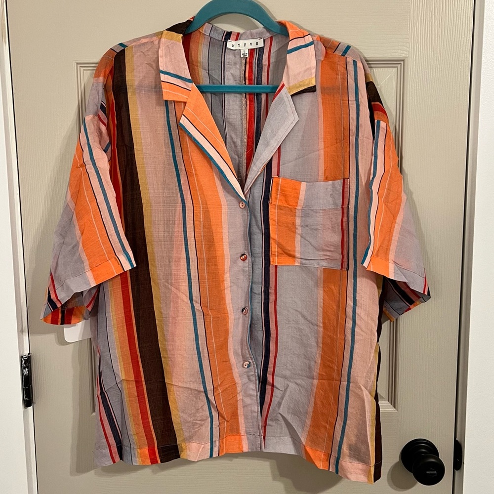 NWT HYFVE Multicolored Striped Womens Button Up Shirt